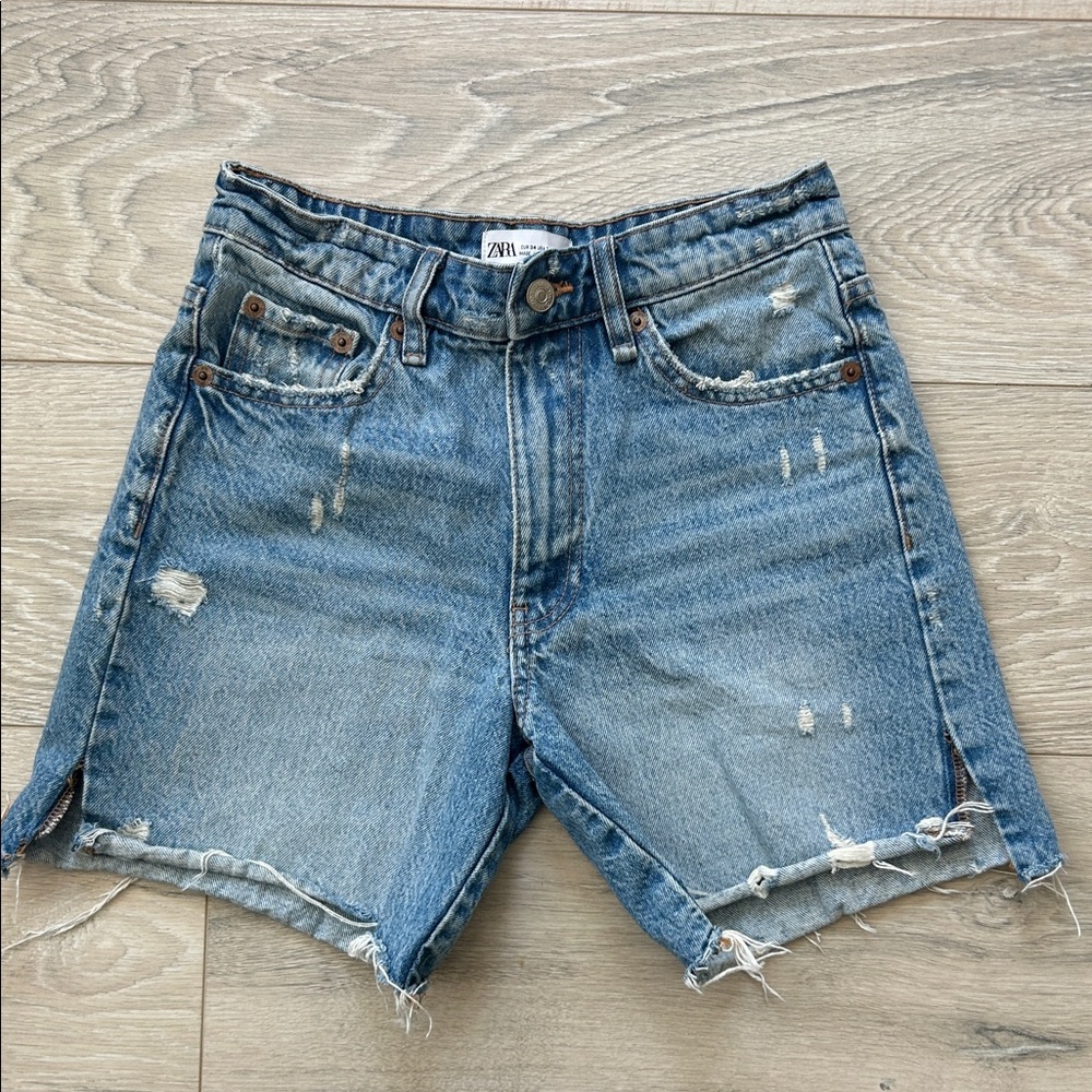 ZARA Light Blue Distressed Denim Shorts